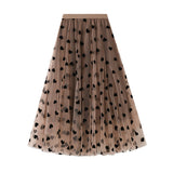 Spring New French Retro High-Waist Love Ponn Net Velvet Half-Body Skirt