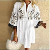 Bohemian Floral Printed Beach Dress Women Sexy Ruffle Sleeve Boho Short Dresses Vestidos Casual Loose V-Neck Summer Sundress