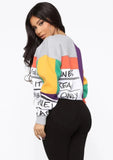 Color Block Print Letter O-Neck Crop