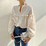 Spring White Tops Long Sleeve Woman Shirt O-neck Loose Blusas Korean Style Chic Shirt Ruffle Single Breasted