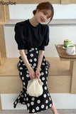 2 Piece Set Women Korean Shirt Suit Knit Puff Sleeve Y2K Top High Waist Print Bodycon Skirt Ropa Mujer Two Pieces Outfits-Outfit