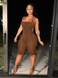 Ribbed Solid Slip Backless Sleeveless Bodycon V Neck Playsuit 2022 Sexy Slim Elegant Outfit Y2K Clothing