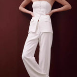 Woherb 2023 New Casual Fashion Suit Button Temperament Strapless Suit Pants-Outfit