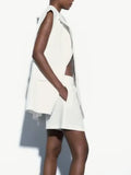 2023 Women Summer 2-Pieces Sets Casual Solid Vests Coats and Shorts Female Elegant Street Two Suits Clothing-Outfit