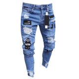 Bottoms 3 Styles Stretchy Ripped Skinny Biker Embroidery Print Jeans Destroyed Hole Slim Fit Scratched High Quality