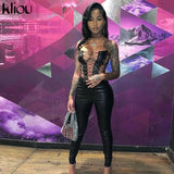 Kliou Hollow Out Bandage Faux Leather PU Tank Top Women 2021 Solid Streetwear Backless Sleeveless Sexy Party Clubwear