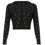 Embroidery Autumn Y2K Cardigans Single-breasted Crop Hooded Coats With Fur Sleeves Cute Korean Knitwear