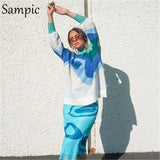Striped Winter 2021 Oversized Knitted Y2K Women Pullover Sweater Tops Blue Tie Dye Long Sleeve Vintage Sweater