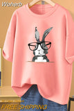 100% Cotton L-5XL Plus Size T Shirt Bunny Print O Neck Tshirt Short Sleeve Women Top Basic Summer Couple Solid T Shirts-Outfit