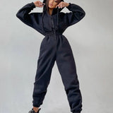 Women Basic Hoodie Two Piece Sets Zipper Drawstring Jacket Outerwear And Elastic Pencil Pant Suit Autumn Winter