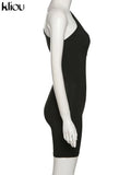 Kliou One Shoulder Cut Out Biker Shorts Rompers 2021 Sleeveless Sporty Workout Activewear Playsuits Solid Casual Women