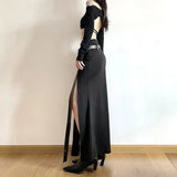 High Street Hottie Style Irregular Leather Splicing Skirt Sexy Repair Fork And Hip