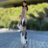 Abstract Floral Print One Shoulder Long Dresses Elegant Sexy Wedding Party Summer Dress For Women 2024-Outfit