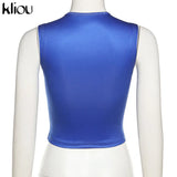 Kliou Y2K Sleeveless Vest Women Summer Hipster Print Skinny Crop Tops Tees Street All-matching Concise Tanks Female Hot