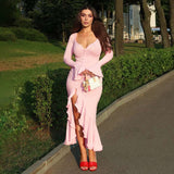 Women's Clothing 2025 Summer New Fashion Sexy V Collar Horn Sleeves Open Dress Dress