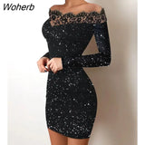 Women Sequin Sheer Mesh Mini Bodycon Dress 2022 Femme Sexy Glitter Long Sleeve Party Robe Lady Evening Clothing Vestidos-Outfit