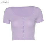 Women Spring Summer T-Shirt V Neck Short Sleeve Casual Crop Top Shirt Summer Solid Button Tee Shirt mujer 2020