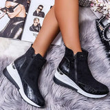 Suede Leather Ankle Boots 2020 Fashion Warm Plush Winter Boots Female Casual Zipper Wedges Shoes Chunky Sneakers Plus