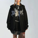 Women Hip Hop Streetwear Hoodies Women Jacket butterfly Print Coat Goth Harajuku Y2k aesthetic Clothes grunge Punk Jacket