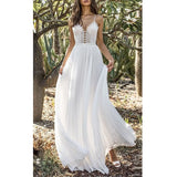 2022 Summer Boho Women White Lace Maxi Dress Chiffon Floor Length Sexy Backless Long Tunic Beach