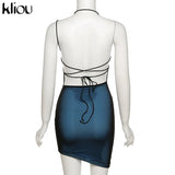 Kliou Mesh Halter Tie Up Baddie Dresses For Women 2021 Summer Casual Street Style Sexy Backless Sleeveless Mini Dress Female