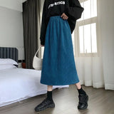 Skirts Women Solid Basic Stylish S-3XL Thick Warm Corduroy Sweet Elegant High Waist Female Winter Split Young