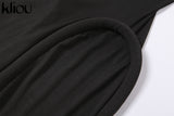 Kliou Knitted Stitching Mini Dress Women Hipster Skinny Three-Dimensional Decoration Bodycon Long Sleeve Turtleneck
