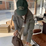 Woherb New Fashion High Collar Pit Strip Soft Waxy Long Sleeve Thick Line Knit Cardigan Female Add Thick Loose Sweater Coat Female-Outfit