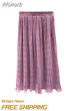Women Spring Summer Chiffon Pleated Skirt Elegant High Waist Mid-length Solid Color Long A-line Skirt QT2041-Outfit