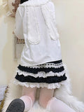 White Lolita Style Blouses Women Kawaii Rabbit Ears Peter Pan Collar Shirts Girly Victorian Cute Ruffles Long Sleeve Tops-Outfit
