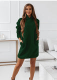 Woherb 2023 New Women's Wear With Hoodie Street Personality Design Sense Loose Solid Color Dress-Outfit