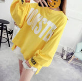 Black White Yellow Color Women T Shirt Autumn Long Sleeve Round Neck Female Tee