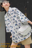 Japanese Printed Short Sleeved Shirt Summer Women's Shirts 2023 Kawaii Chiffon Blouse for Women White Shirt Women Tunic-Outfit