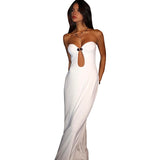Sexy Strapless Cut Out Bodycon Maxi Dress Women Off Shoulder Backless Solid White Sundress 2024 Summer Beach Y2K Clothe-Outfit
