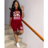 hirigin Women Set Two Piece Set Tracksuit Black Girl Magic Tee Top Knee Length Jogger Sweatpant Suit Fitness Outfit Matching