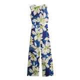 Spring Flower Printed Sleeveless Jumpsuit 3041198-Outfit