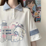 Print Polo Shirt Girl Harajuku Japan Cute Summer Patchwork T Shirt For Girl Kawaii Punk Loose Student Funny Clothes