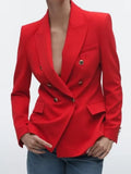 2023Women Spring Summer Blazers Suit Coats Fashion Solid Double Breasted Female Casual Street Elegant Outerwear Clothing-Outfit