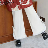 Wide Leg Pants Women's Clothing Thicked Corduroy Split Trousers 2022 New Bottoms Sweet Bow Cute Fashion Pantalon