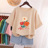 100% Cotton L-5XL T Shirt Plus Size Tshirt Short Sleeve Women Top Summer Cartoon Print Couple O Neck Oversized T Shirts-Outfit