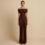 Women's Autumn New Word-On-A-Shoulder Perspective Sexy Lace Open-Fork Body-Body-To-Ssing Dress