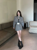 Grey Shirts + Skirt + Tie + Vest Suit Female 2022 Spring Dress Ladies Knitted Vests Layered Shirt Royal Sister Three-piece