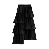 And Winter Korean Version Asymmetrical Folded Cake Dress Girl With Long Lotus Leaves Side Irregular Skirt