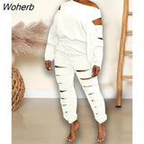 Elegant Cutout Holed Women's Set Long Sleeve T-shirt and Jogger Pants Active Fashion Tracksuit Two 2 Piece Set Outfits-Outfit