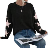 And Winter Women's Knitted Sweater Fashion Pure Color Five-Pointed Star-Colored Collar Collar