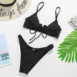 Ribbed Bikinis Mujer High Cut Swimsuit Yellow Women Sexy Bikini Set Solid Push Up Swimwear Female String Knot Bathing