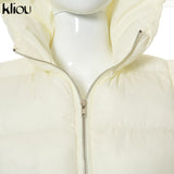 Kliou Side Hollow Out Women Cotton Jacket Unique Irregular Shape Bandage High Street Top Autumn Sleeveless Zipper Hooded