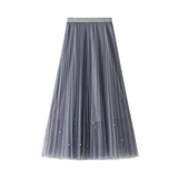 Industry Nail Pearl Dress Women's Half-Dress Dress 2025 Spring And Autumn Mid-Autumn Long Dress Net Yarn Dress 100Folded Dress