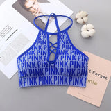 Sexy Hollow Out Women Crop Tops Energy Sports Bra Pad High Impact Tanks Fashion Letter Knitted Female Camis Fitness