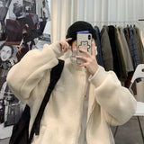 Lamb Velvet Jacket Men Zipper Stand Collar Short Cardigan Coat Autumn Winter Loose Casual Korean Turtleneck Fashion Female
